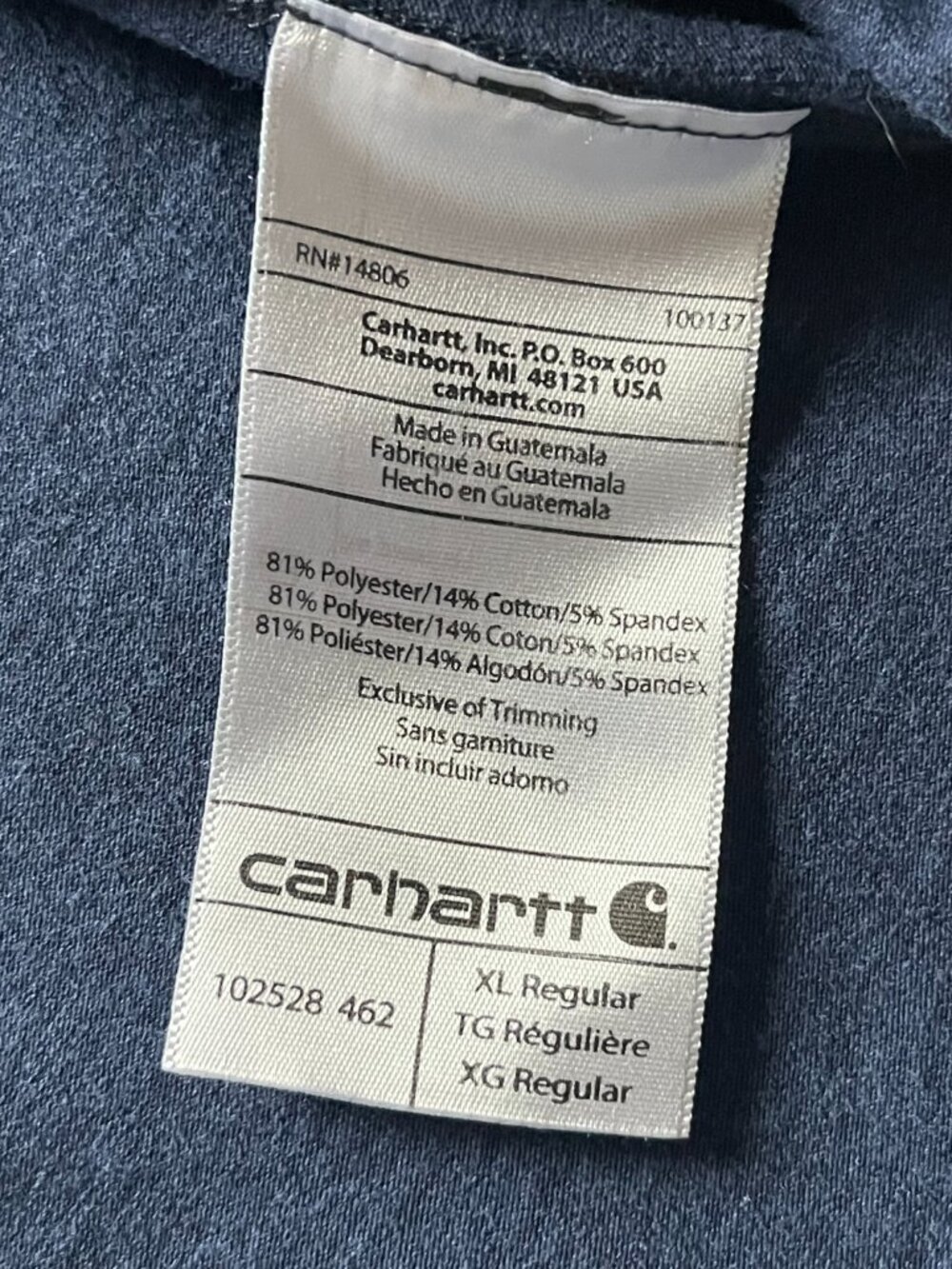 Carhartt  1/4 Zip Slightly Fitted Pullover Men XL Blue Relaxed Force Lightweight - Picture 8 of 10